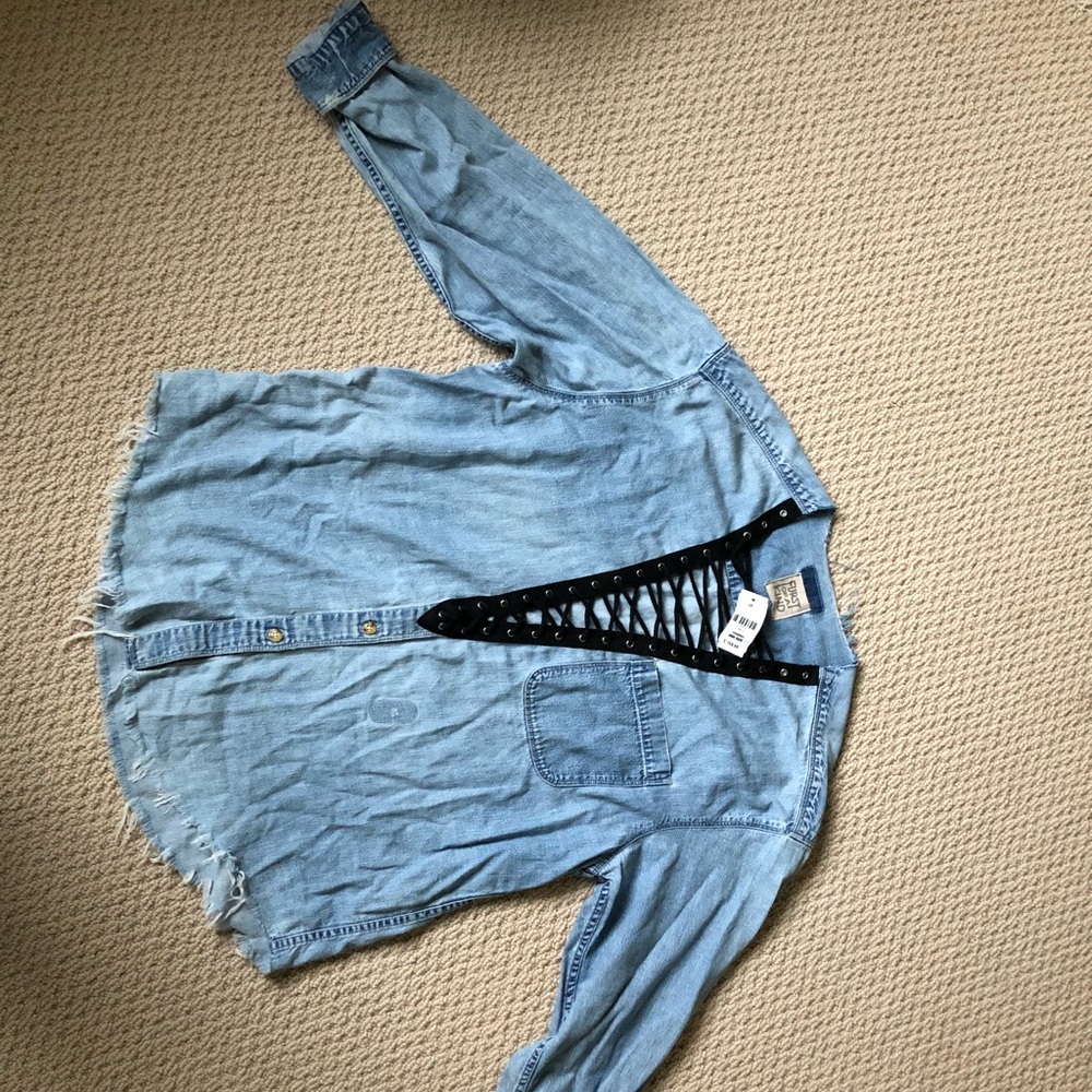NWT Oversized Lace Up Denim Top